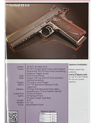Pistolet STI TACTICAL 5" Single Stack 1911 calibre 9x19
