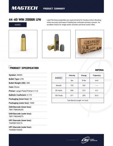 Munitions Magtech 44/40 200gr Plomb...
