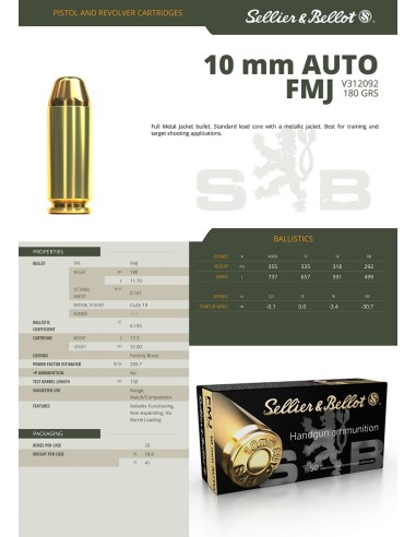 MUNITION SELLIER BELLOT 10MM AUTO FMJ...