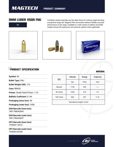 MUNITION MAGTECH 9X19 115GR FMJ* 9A...