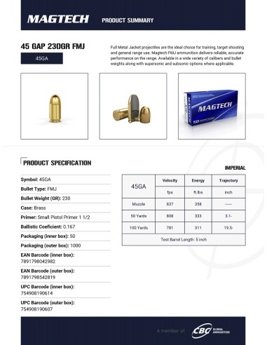 Munitions Magtech 45 GAP FMJ 230GR...
