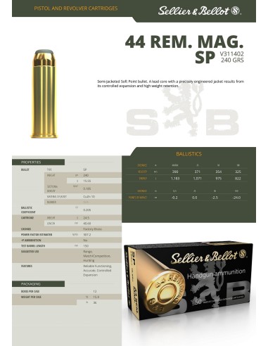 MUNITION SELLIER BELLOT 44 MAG 240GR...
