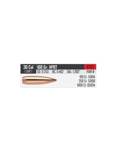 Balles NOSLER 30 (.308) 168gr HPBT BULLET CUSTOM boite de 100 53164
