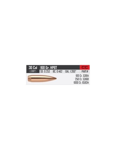 Balles NOSLER 30 (.308) 168gr HPBT BULLET CUSTOM boite de 100 53164